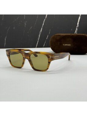 NEW TOM FORD CAINE-02 TF1280 55N HAVANA/GREEN WOMEN SQUARE SUNGLASSES FT1280